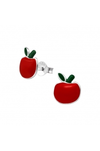 Obrázok pre Detské strieborné náušnice napichovacie Jablká červené