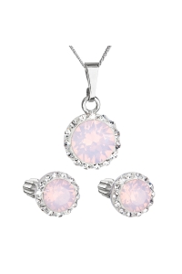 Obrázok pre Sada šperkov s krištálmi Swarovski náušnice,retiazka a prívesok ružové opálové okrúhle 39352.7