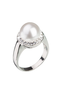 Obrázok pre Strieborný prsteň s kryštálmi Preciosa s bielou perlou 35021.1