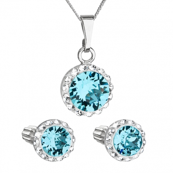 Obrázok pre Sada šperkov s krištálmi Swarovski náušnice, retiazka a prívesok modré okrúhle 39352.3