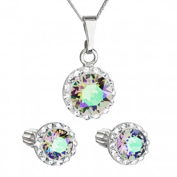 Obrázok pre Sada šperkov s krištálmi Swarovski náušnice,retiazka a prívesok zelené fialové okrúhle 39352.5 paradise shine