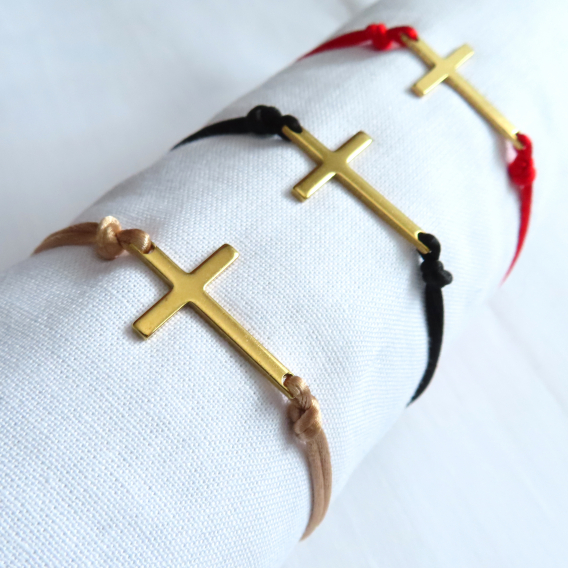 Obrázok pre Náramok šnúrkový Kríž zlatý - farba na výber