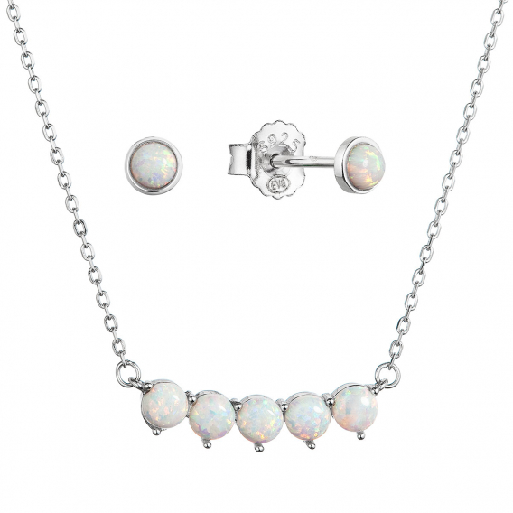 Obrázok pre Súprava šperkov so syntetickými opálmi biele okrúhle 19035.1 white