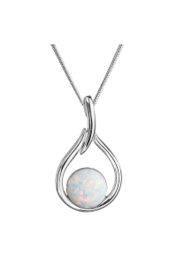 Obrázok pre Strieborný náhrdelník so syntetickým opálom biela kvapka 12045.1